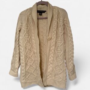 Traditional Inis Crafts Ireland 100% Merino Wool Cable Knit Cardigan - Size S